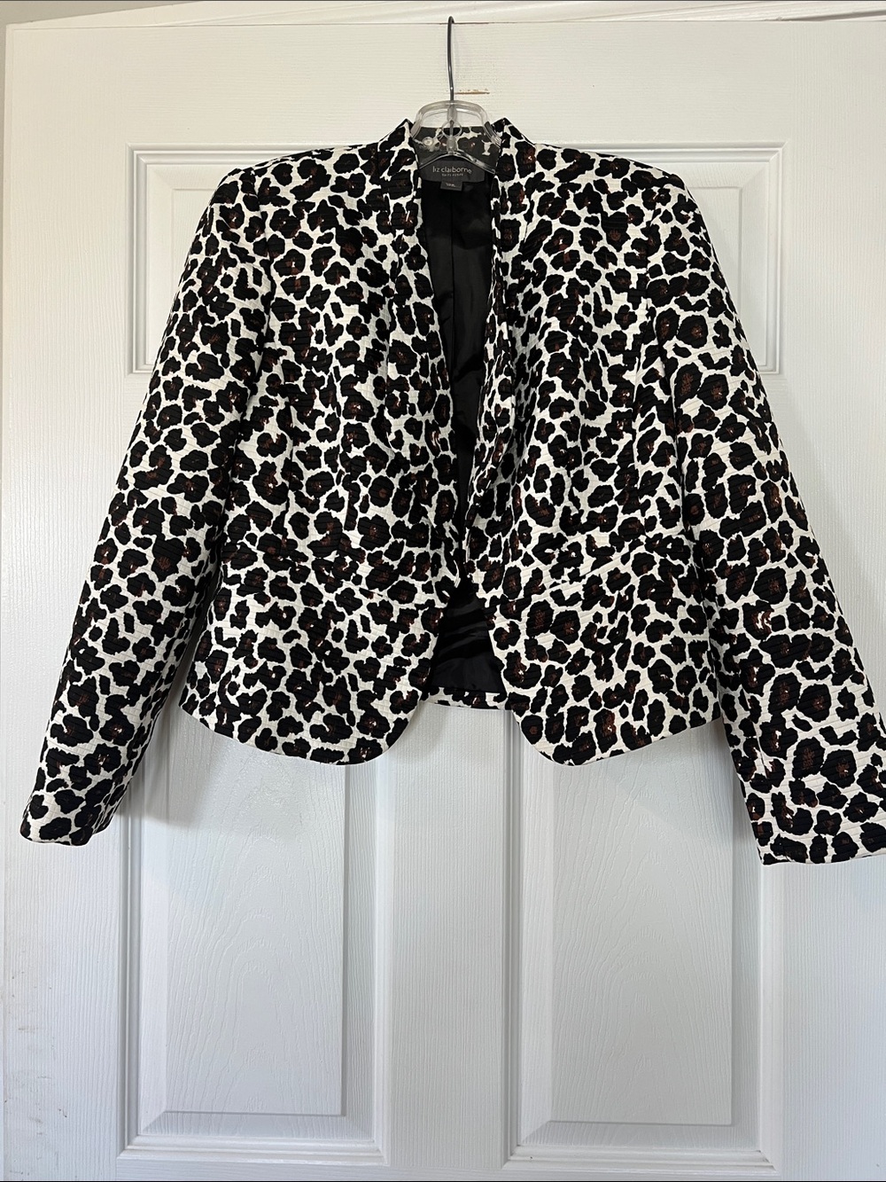 Liz Claiborne Black and White Leopard Print Open Blazer